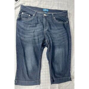 dkin Jeans Womens 18W Denim Capri Crop Shorts Blue Embellished Flap pocket Strea
